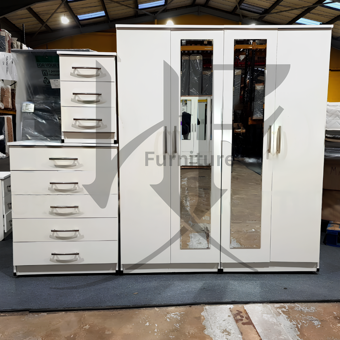 White 4 door wardrobe set