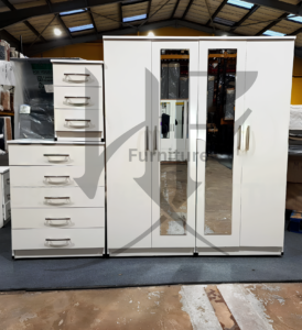 White 4 door wardrobe set