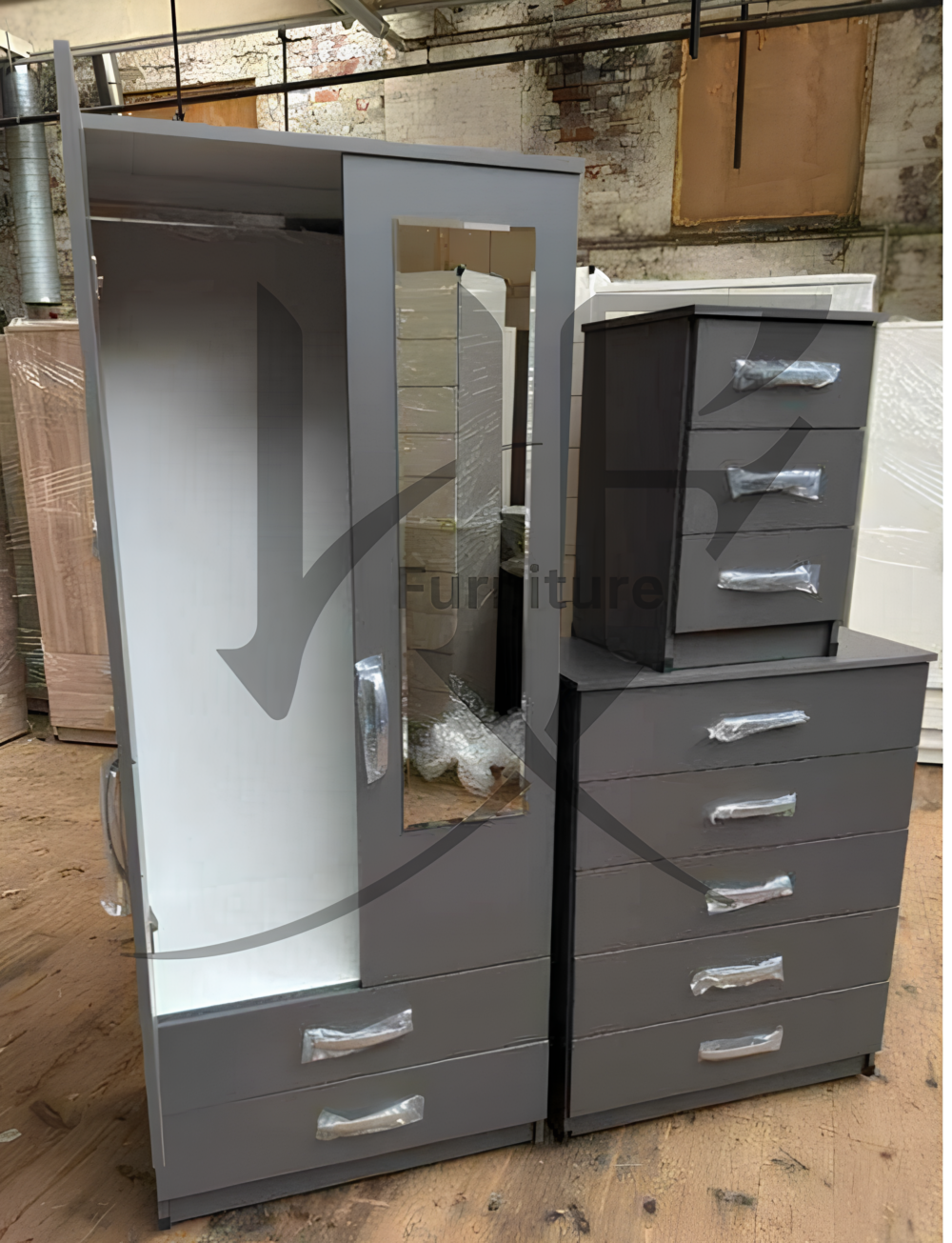 Grey 2 door wardrobe set