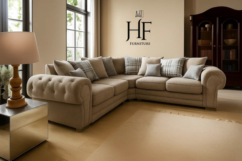 VERONA CHENILLE CORNER SOFA CREAM COLOUR