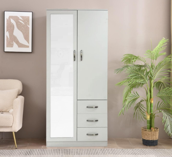 Fully Assembled White 2 Door Wardrobe with Mirror UK