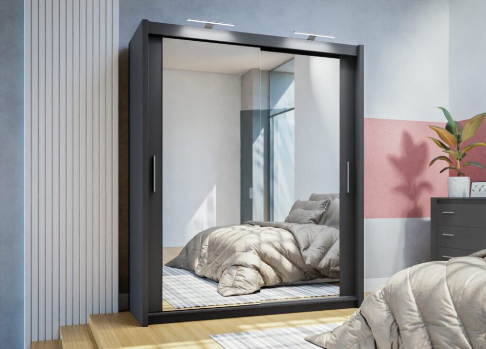 Grey Sliding Mirror Wardrobe