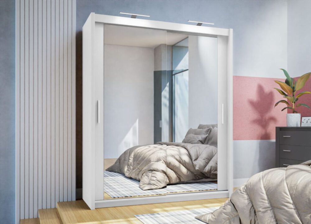 White Sliding Mirror Wardrobe