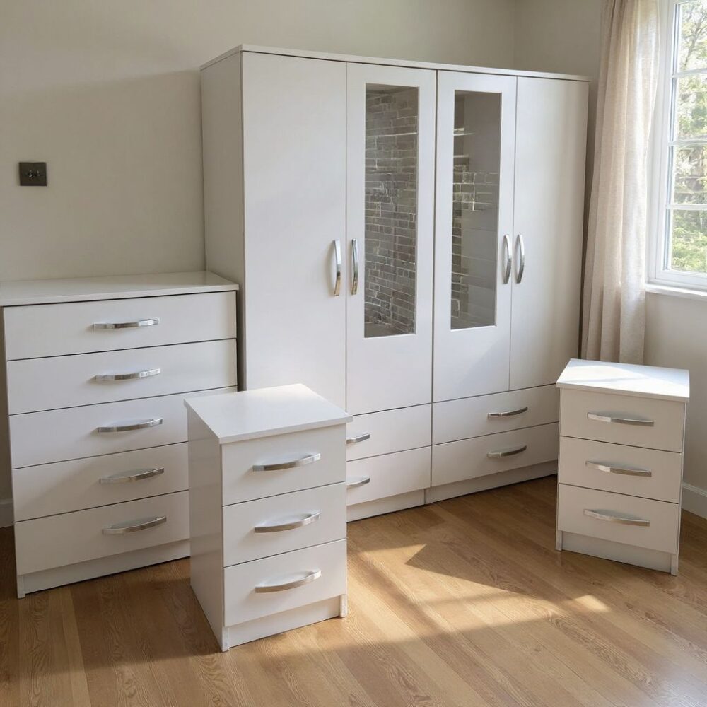 4 Door Wardrobe Bedroom Furniture Set with Chest of Drawers & Bedside Tables – Fully Assembled - Image 2