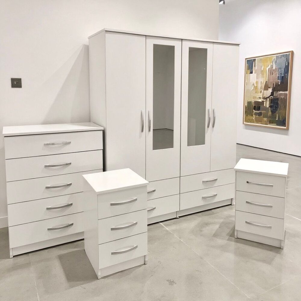 4 Door Wardrobe Bedroom Furniture Set with Chest of Drawers & Bedside Tables – Fully Assembled - Image 3