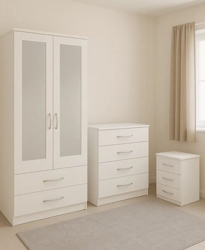 Bedroom Furniture 2 Door Wardrobe Chest and Bedside