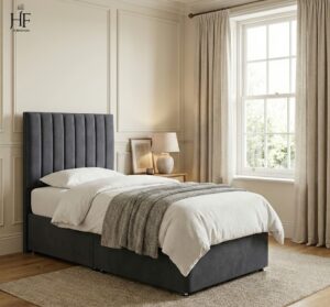 Single Bed With Mattress Grey Colour