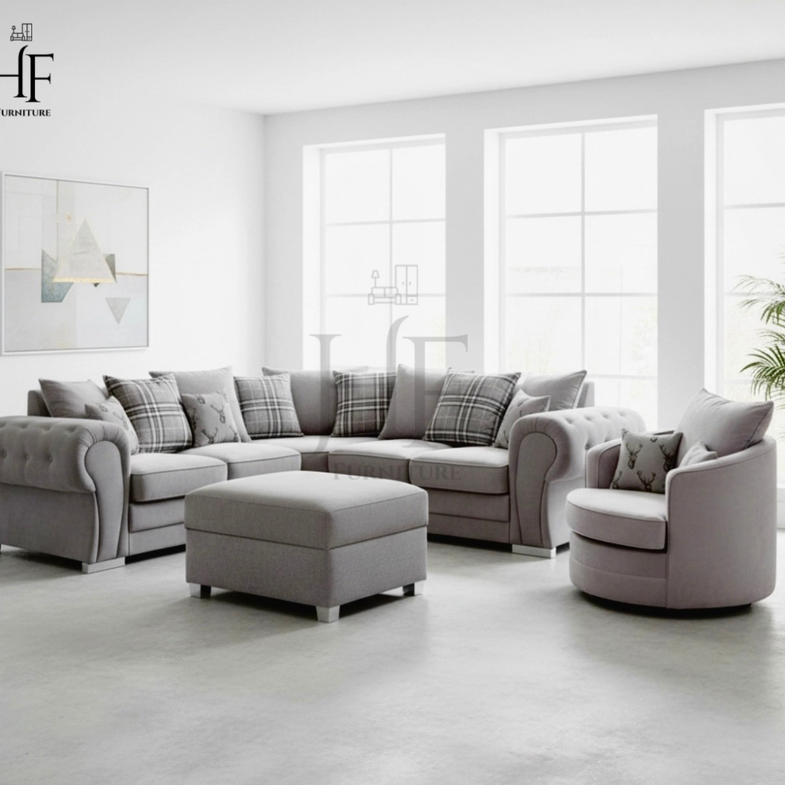 Verona Corner Sofa with Footstool & Swivel Chair