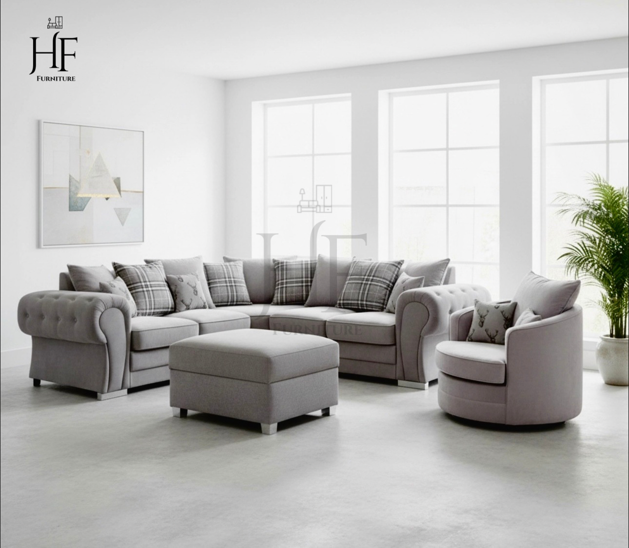 Verona Corner Sofa with Footstool & Swivel Chair