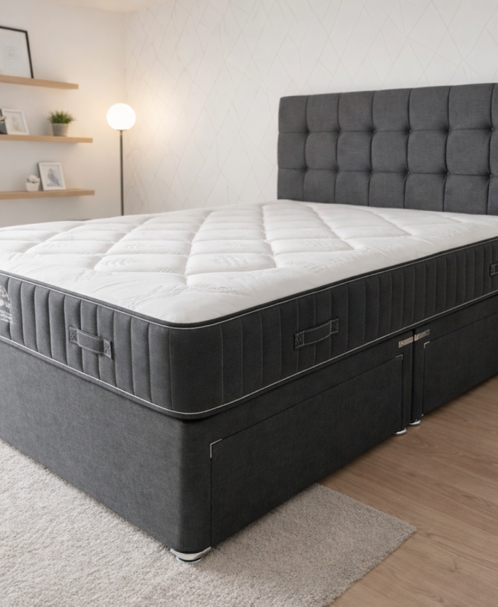 Premium Grey Divan Bed with Headboard and Mattress - HF Furniture UK