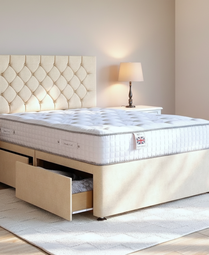 Double Bed With Mattress Cream