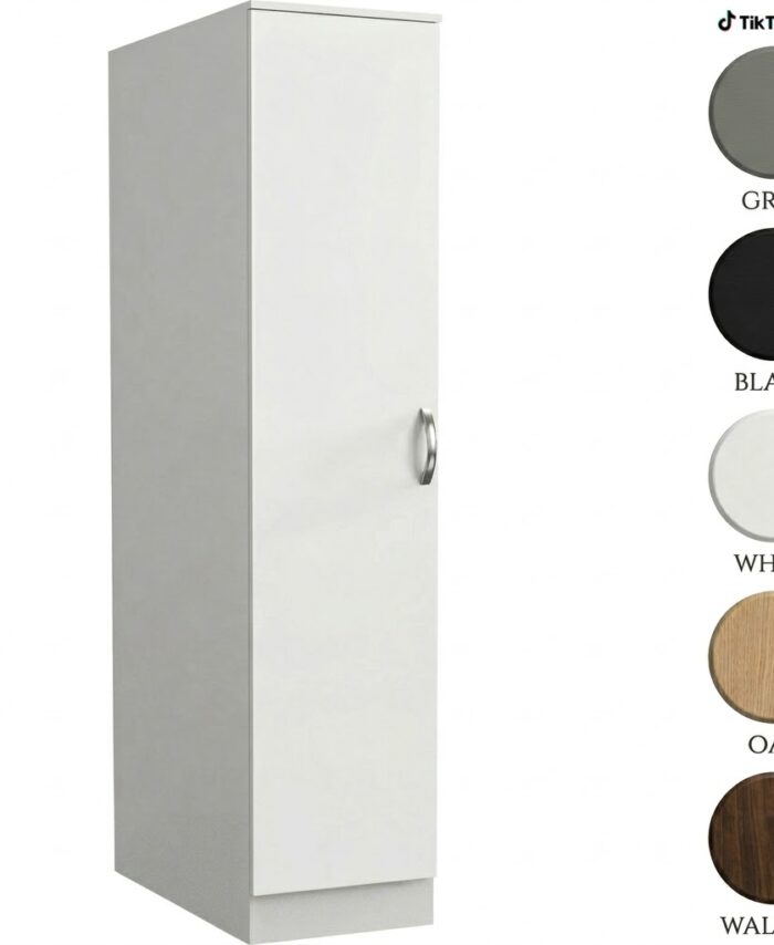 Single-Door-Slim-Wardrobe-Ready-Assembled-White-Grey-Black-Oak-Walnut-38cm