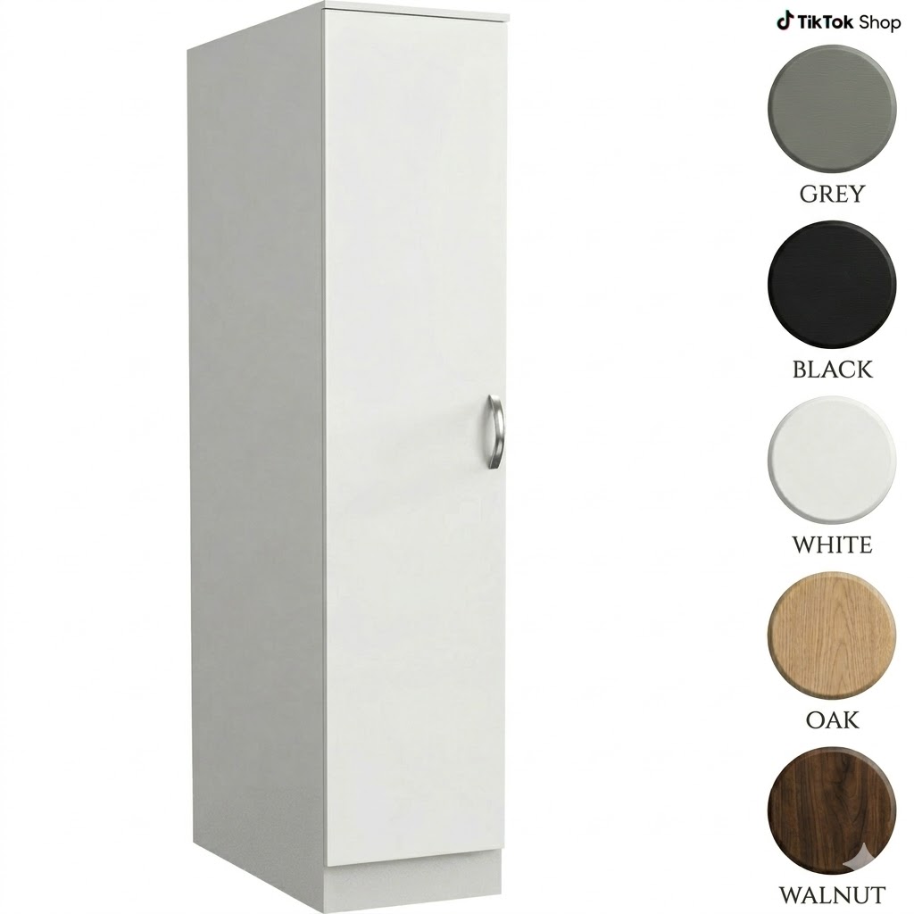 Single-Door-Slim-Wardrobe-Ready-Assembled-White-Grey-Black-Oak-Walnut-38cm