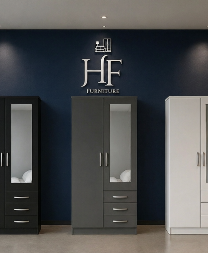Ready Assembled 2-Door Bedroom Furniture with Mirrors and 3 Drawers in Black, Grey, White. Fully Mirrored With Drawers. Free UK delivery.