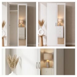 2 door wardrobe with mirror black grey white ready assembled uk