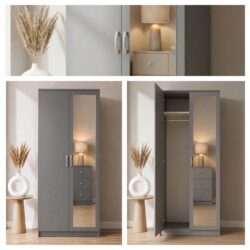2 door wardrobe with mirror black grey white ready assembled uk