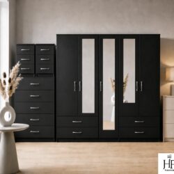 black-5-door-mirrored-wardrobe-set-with-chest-of-drawers-and-bedside-table-ready-assembled-uk