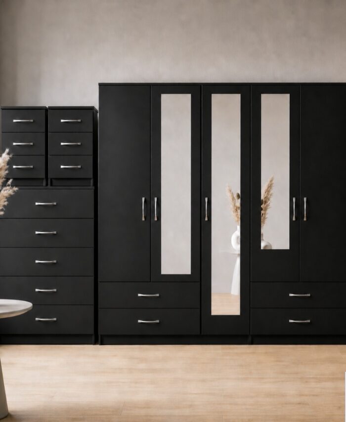 black-5-door-mirrored-wardrobe-set-with-chest-of-drawers-and-bedside-table-ready-assembled-uk