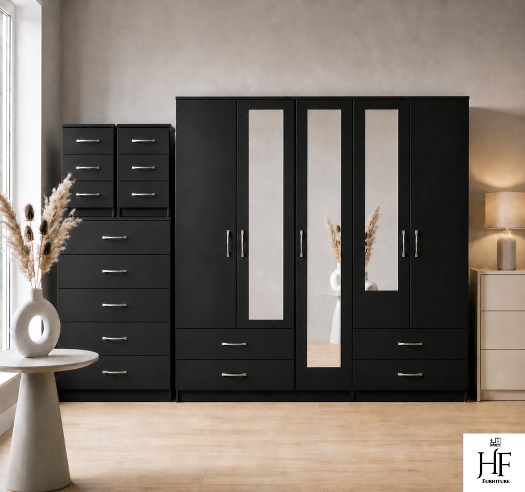 black-5-door-mirrored-wardrobe-set-with-chest-of-drawers-and-bedside-table-ready-assembled-uk