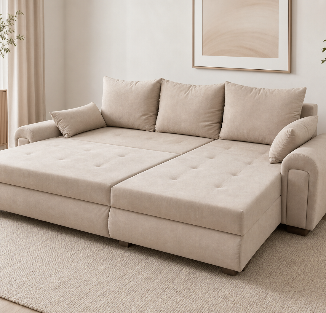 Sofa Bed with Storage - Cream