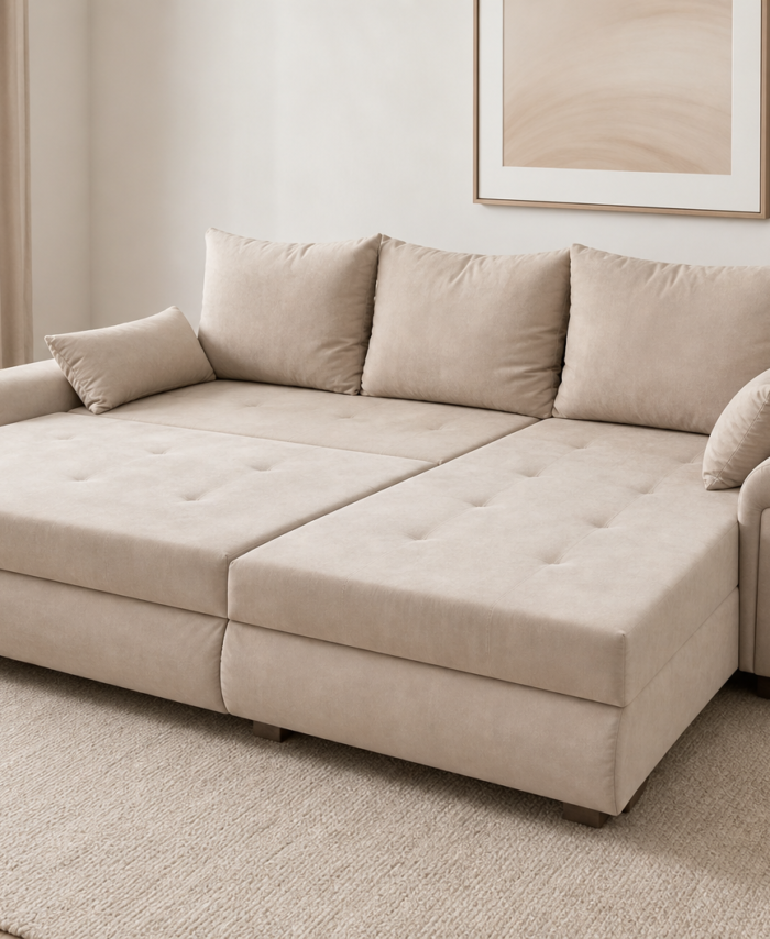 Sofa Bed with Storage - Cream
