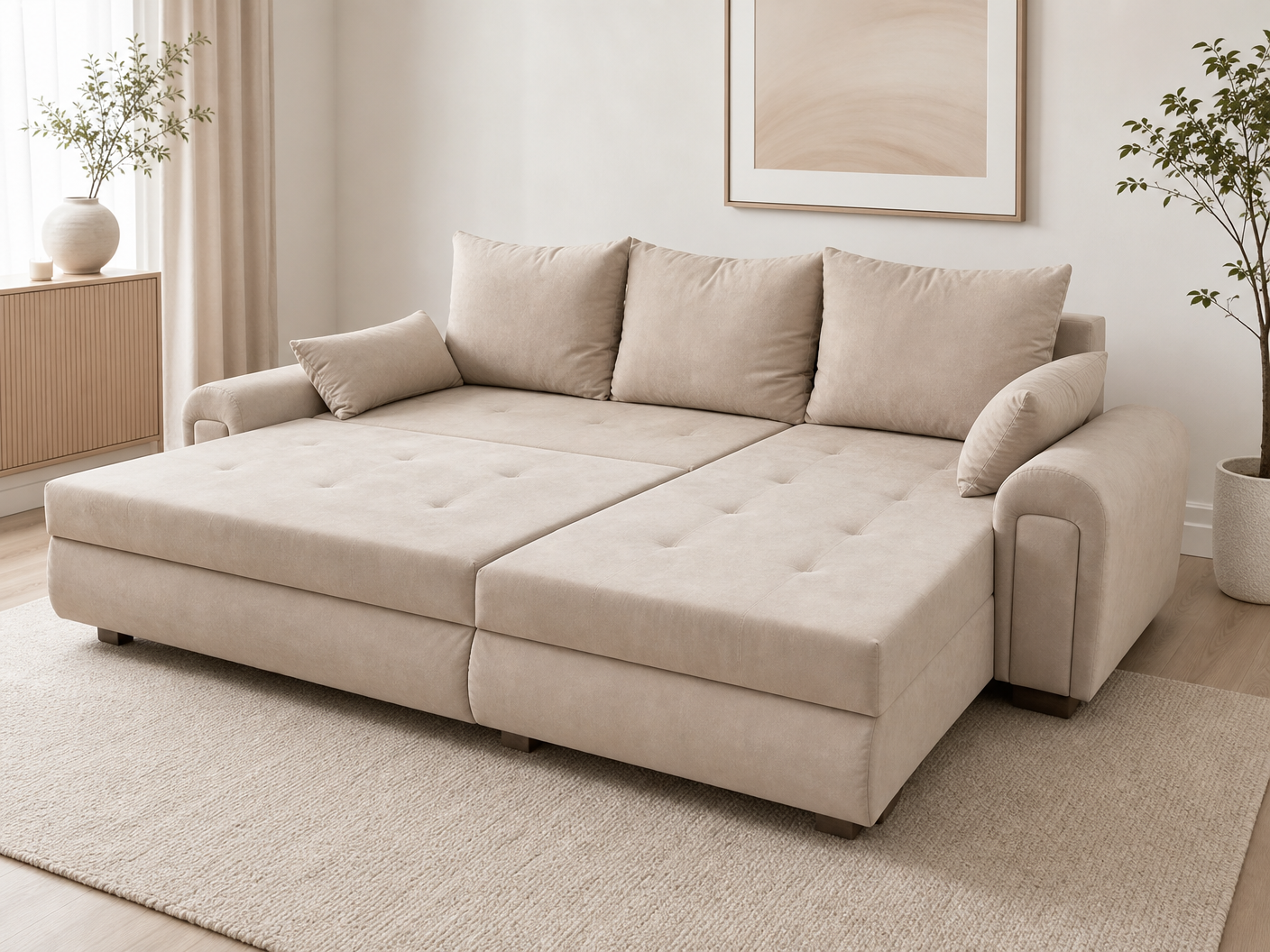 Sofa Bed with Storage - Cream