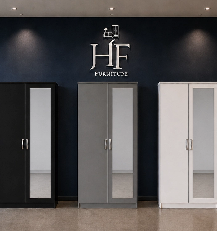 2 door wardrobe with mirror black grey white ready assembled uk