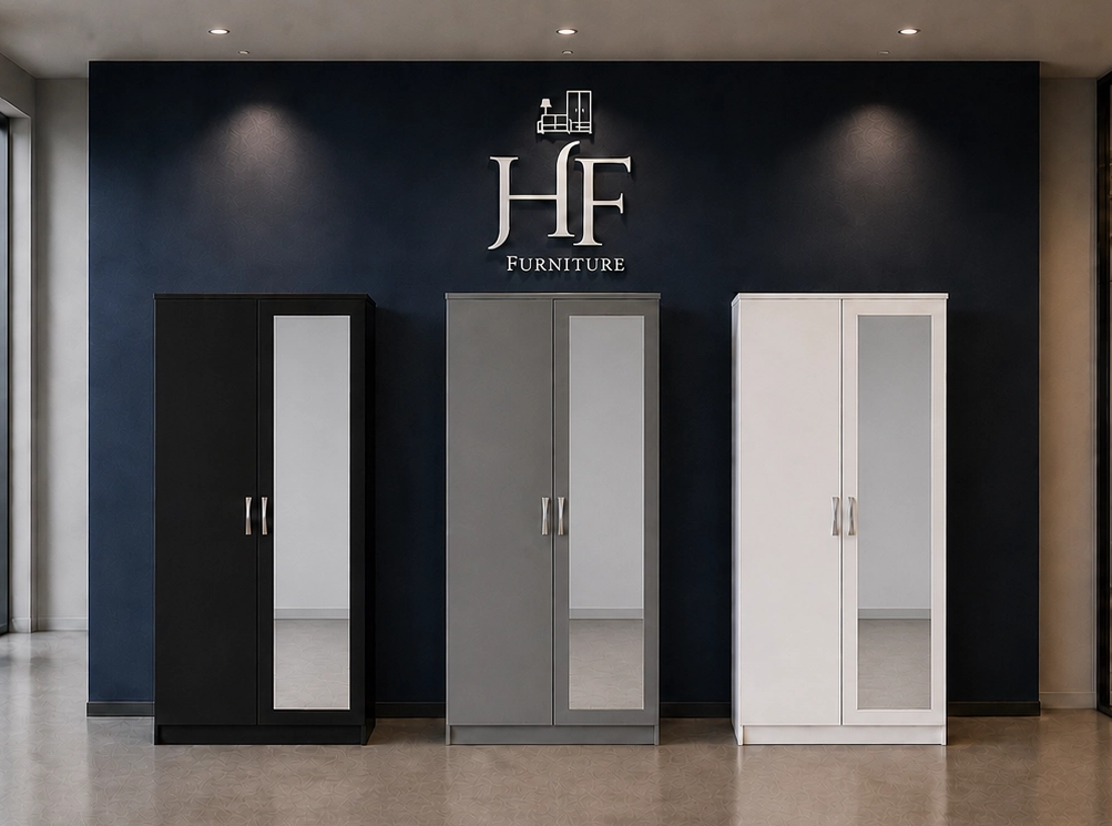 2 door wardrobe with mirror black grey white ready assembled uk