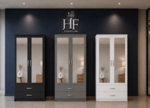 Black, Grey, White 2-door mirrored wardrobe with 2 bottom drawers, both doors mirrored, ready assembled, UK