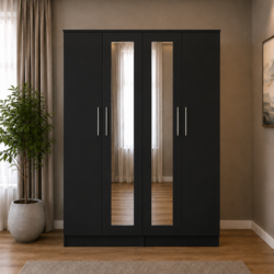 Shop our ready assembled black 4-door mirror wardrobe bedroom furniture set. Free UK delivery. From £119 at HF Furnitures.