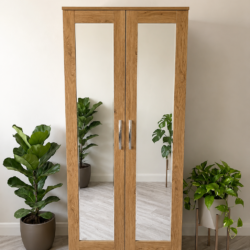 Ready Assembled 2 Door Wardrobe | Oak | Mirror or Plain Doors