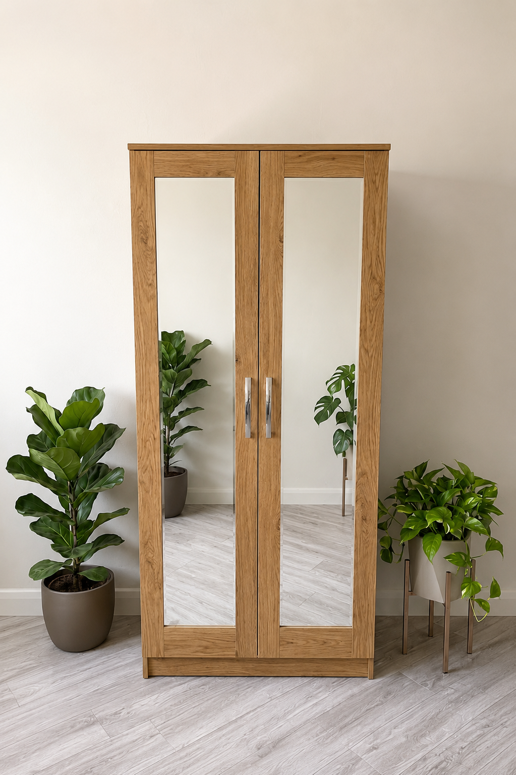 Ready Assembled 2 Door Wardrobe | Oak | Mirror or Plain Doors