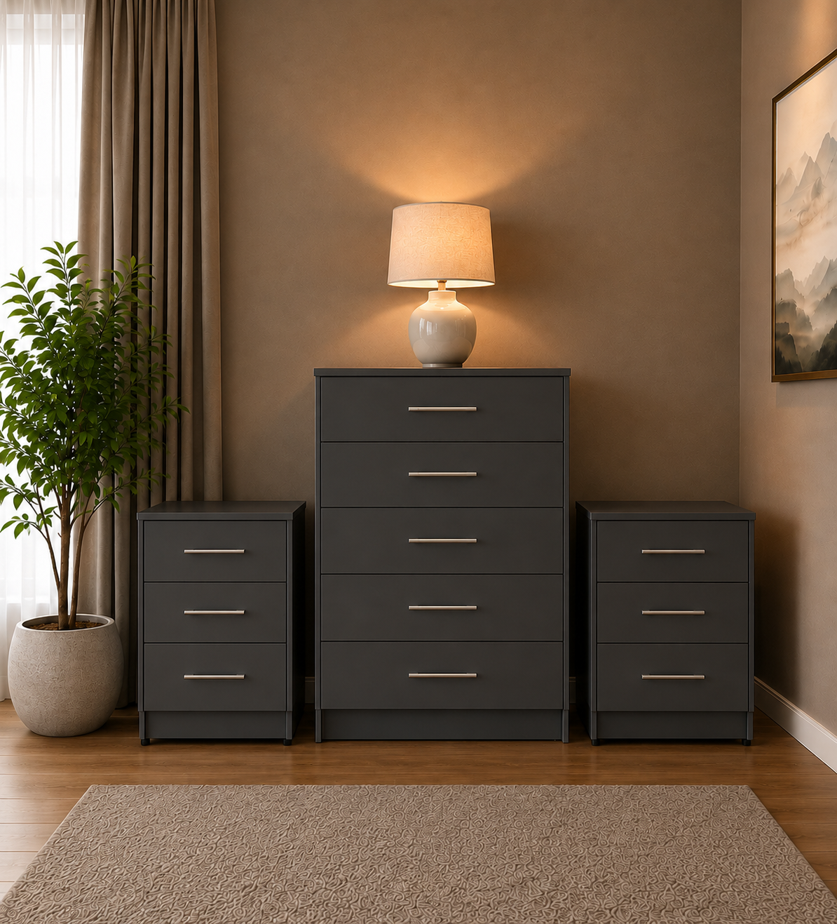 Shop our ready assembled grey 4-door mirror wardrobe bedroom furniture set. Free UK delivery. From £119 at HF Furnitures.