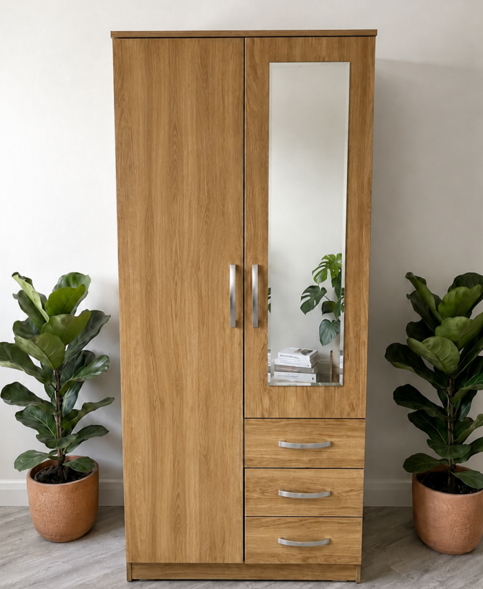 Oak ready assembled mirrored wardrobe UK