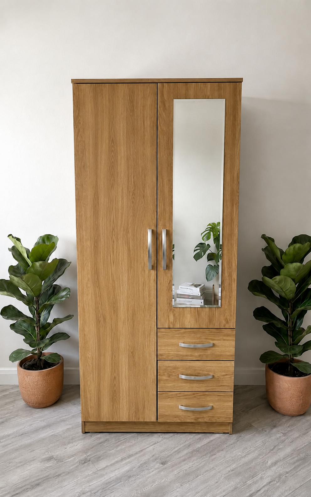 Oak ready assembled mirrored wardrobe UK
