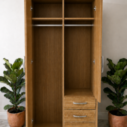 Oak wardrobe interior hanging rail and drawer storage UK