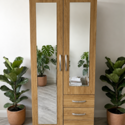 Oak ready assembled double mirrored wardrobe UK