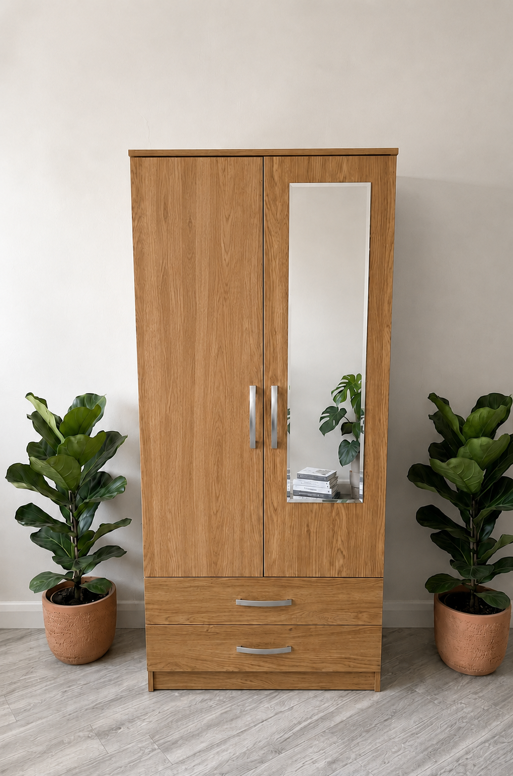 Oak ready assembled one mirror wardrobe UK