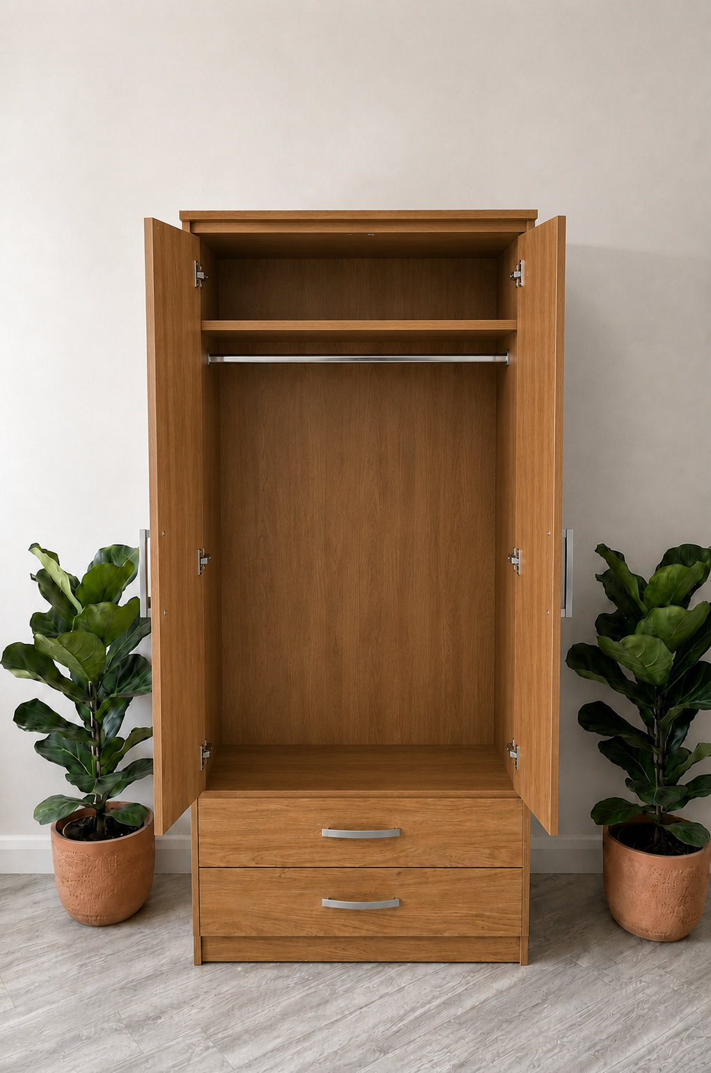 Oak ready assembled open wardrobe UK