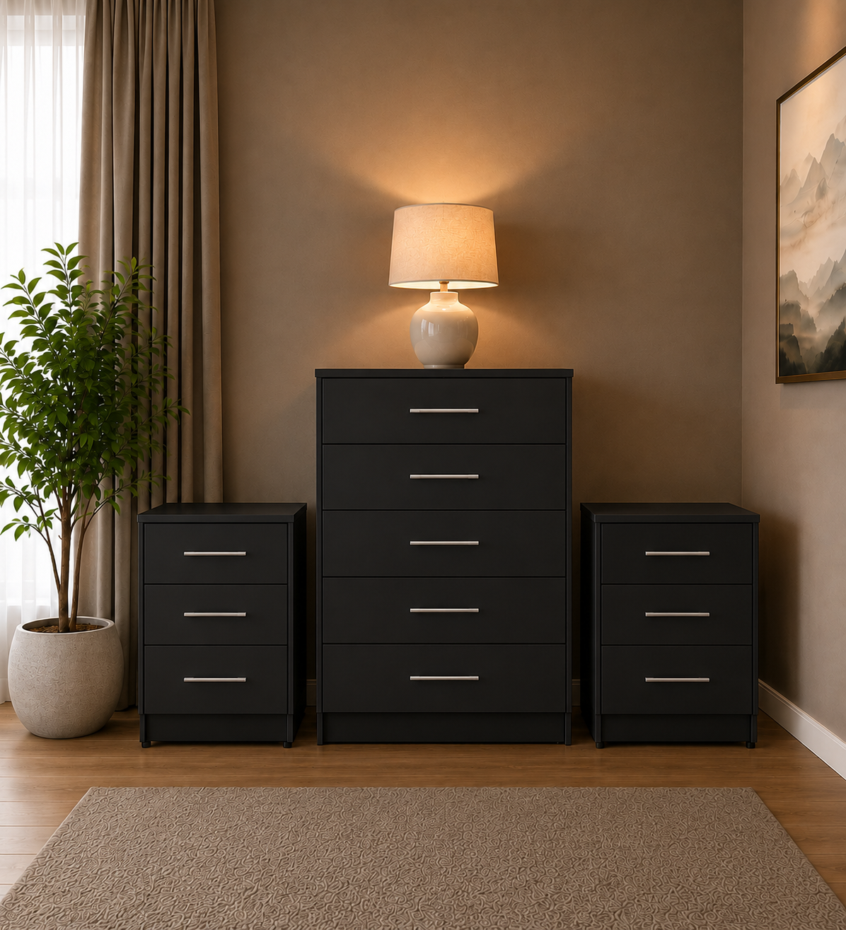 Shop our ready assembled black 4-door mirror wardrobe bedroom furniture set. Free UK delivery. From £119 at HF Furnitures.