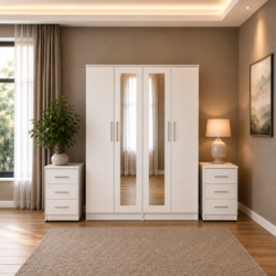 Shop our ready assembled white 4-door mirror wardrobe bedroom furniture set. Free UK delivery. From £119 at HF Furnitures.