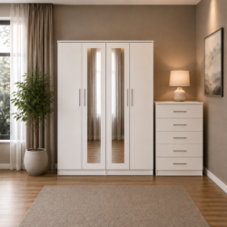 Shop our ready assembled white 4-door mirror wardrobe bedroom furniture set. Free UK delivery. From £119 at HF Furnitures.