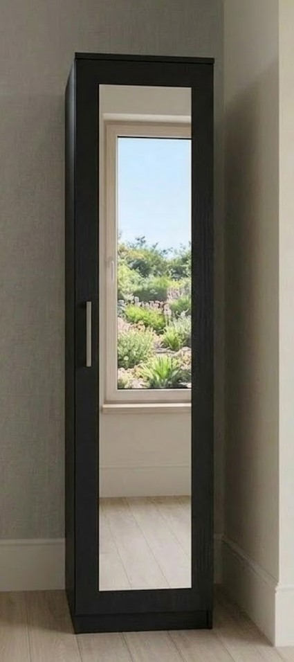Black single door narrow mirrored wardrobe, ready assembled, UK