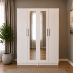 Shop our ready assembled white 4-door mirror wardrobe bedroom furniture set. Free UK delivery. From £119 at HF Furnitures.