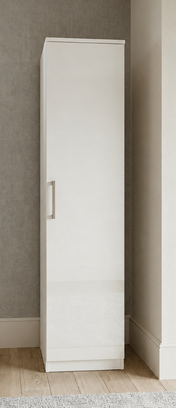 White single door narrow wardrobe, ready assembled, UK