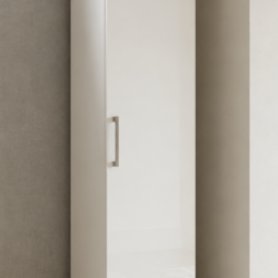Side view of white single door narrow wardrobe showing 50cm depth, ready assembled, UK