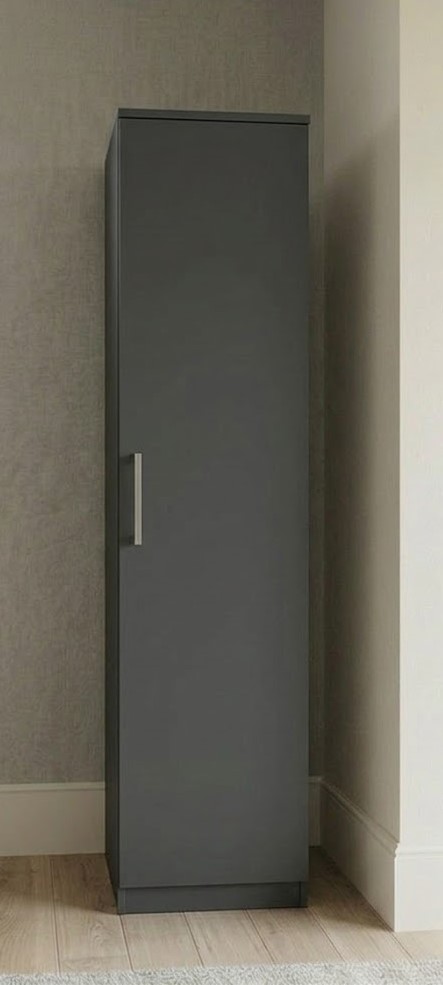Grey single door narrow wardrobe, ready assembled, UK
