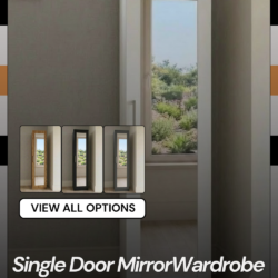 Single door narrow mirrored wardrobe available in 4 colours — grey, black, white and oak, ready assembled, UK