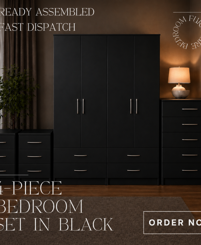 Black 4 Door Wardrobe Bedroom Set