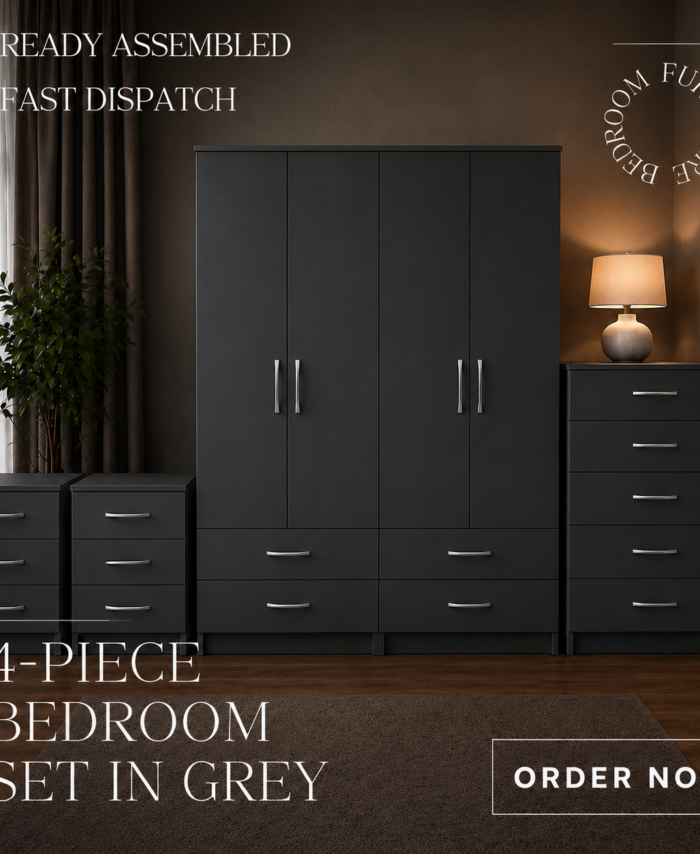 Grey 4 Door Wardrobe Bedroom Set